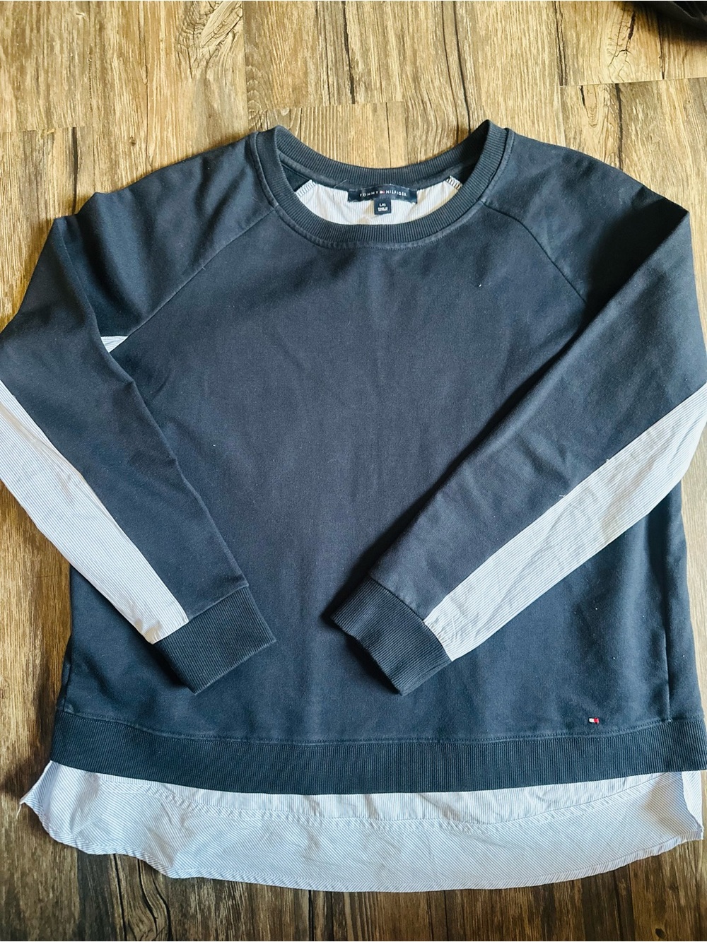 Tommy Hilfiger Black Crewneck Sweater with White Trim